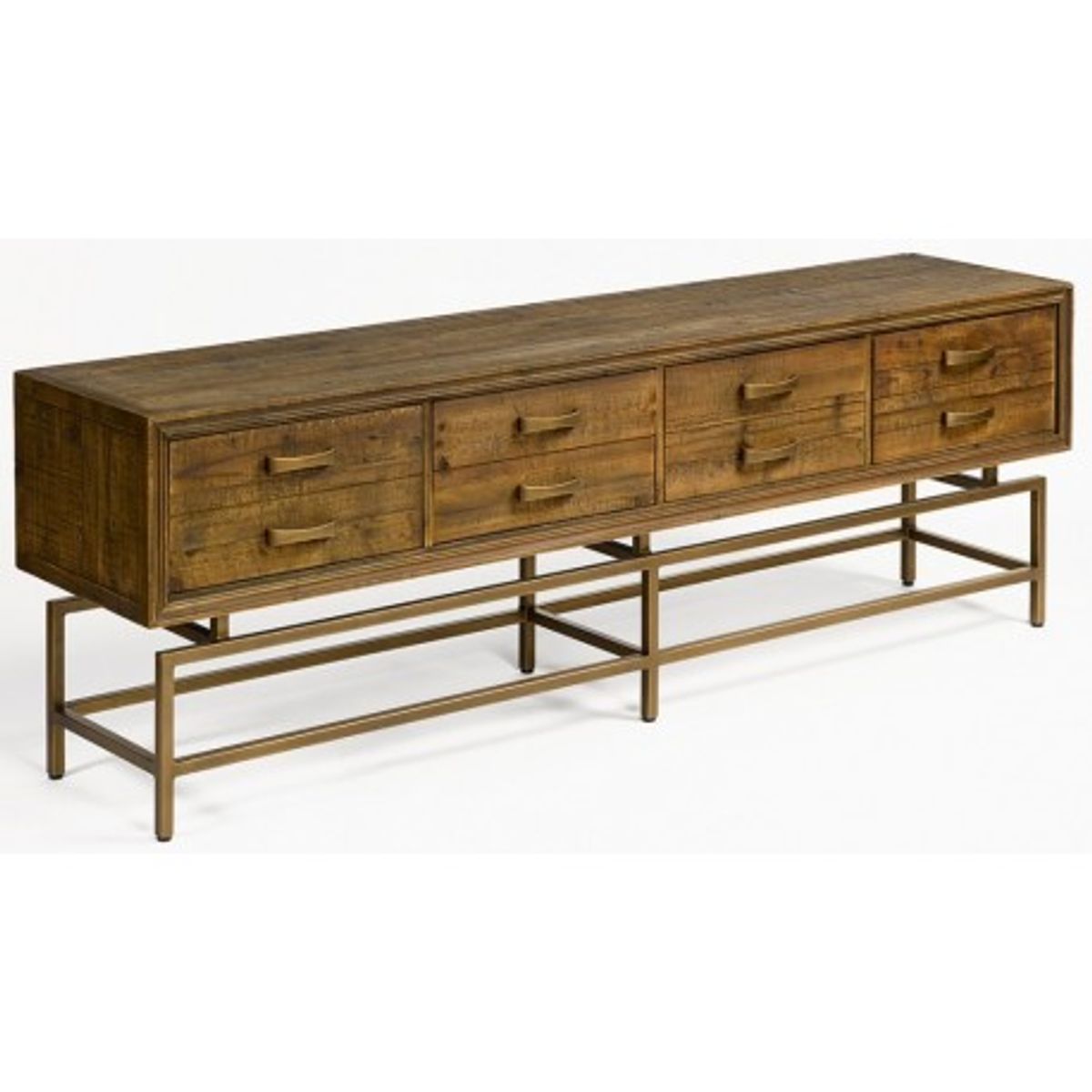 Sideboard i genanvendt fyrretræ og metal B180 cm - Antik guld/Brunbejset