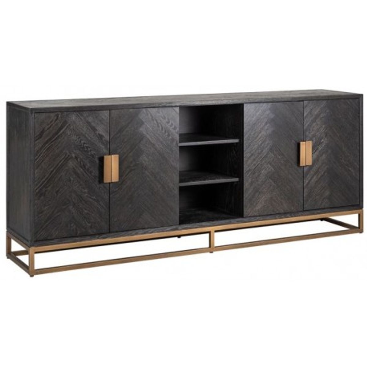 Blackbone sideboard i egetræ og stål B225 cm - Børstet sort/Antik messing