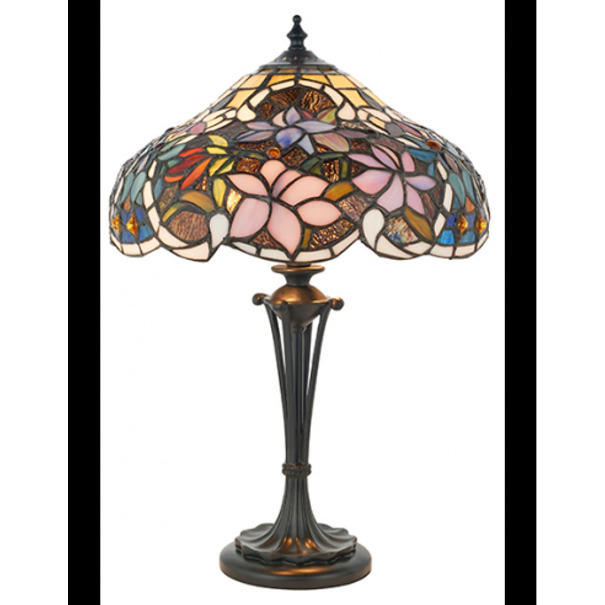 Tiffany Sullivan Bordlampe i polyresin og glas H45 cm 2 x E14 - Antik bronze/Multi