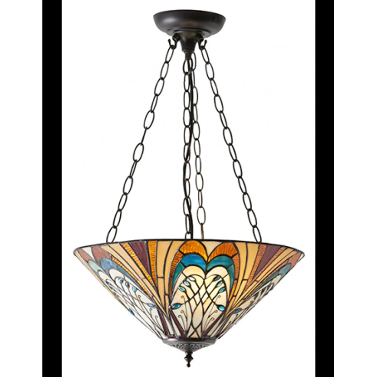 Tiffany Hector Loftlampe i stål og glas Ø40 cm 3 x E27 - Antik bronze/Multi