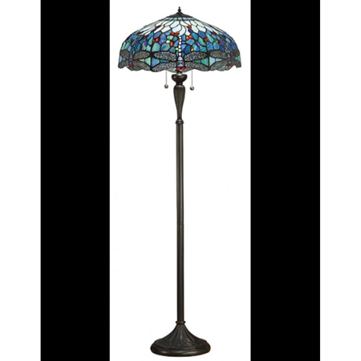 Tiffany Dragonfly Gulvlampe i polyresin og glas H156 cm 2 x E27 - Antik bronze/Multi