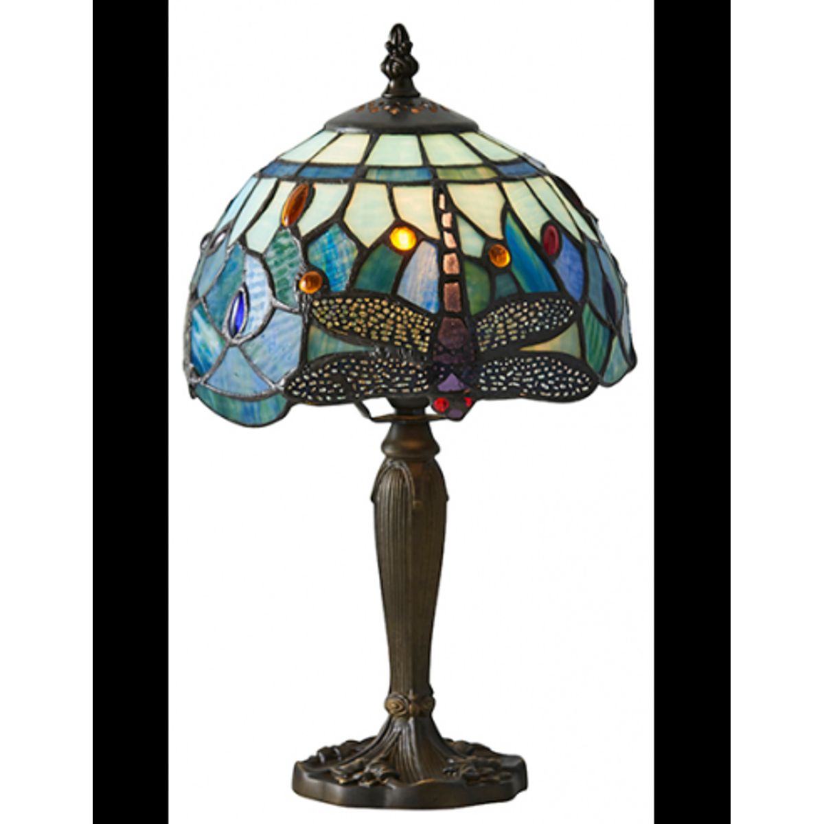 Tiffany Dragonfly Bordlampe i polyresin og glas H36 cm 1 x E14 - Antik bronze/Multi