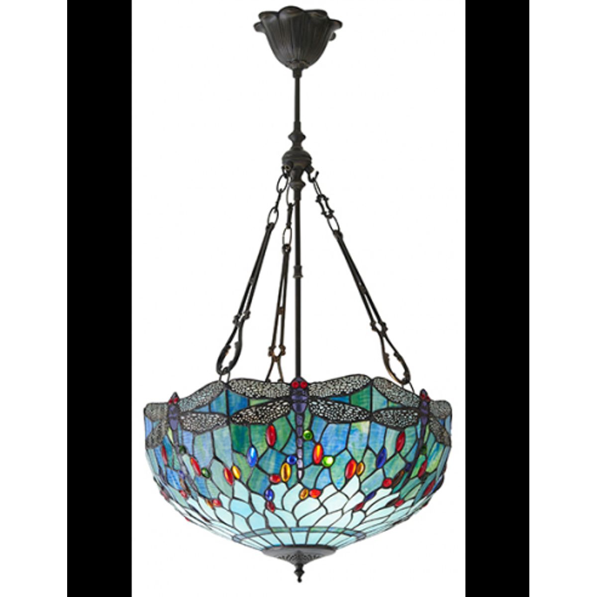 Tiffany Dragonfly Loftlampe i stål og glas Ø50 cm 3 x E27 - Antik bronze/Multi