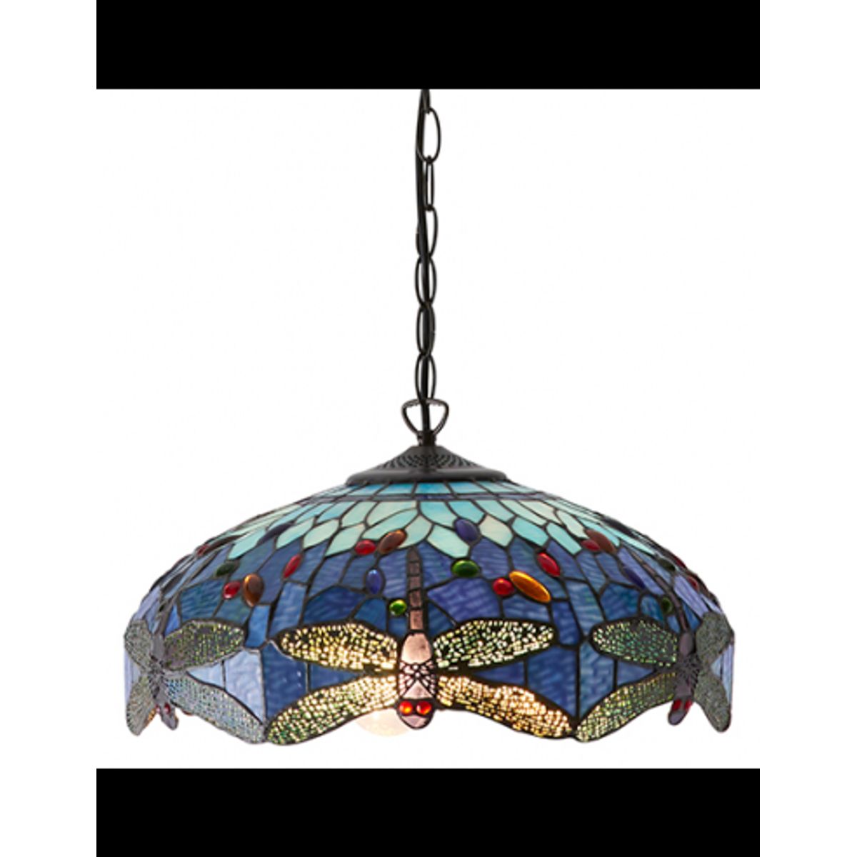 Tiffany Dragonfly Loftlampe i stål og glas Ø41 cm 3 x E27 - Antik bronze/Multi