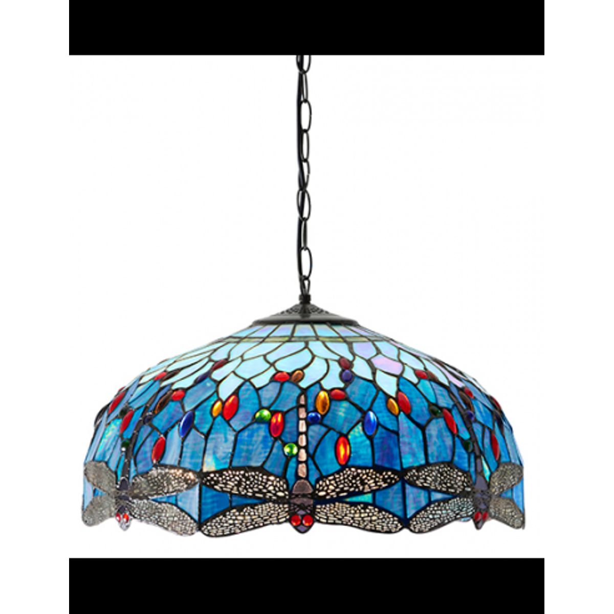 Tiffany Dragonfly Loftlampe i stål og glas Ø50 cm 3 x E27 - Antik bronze/Multi