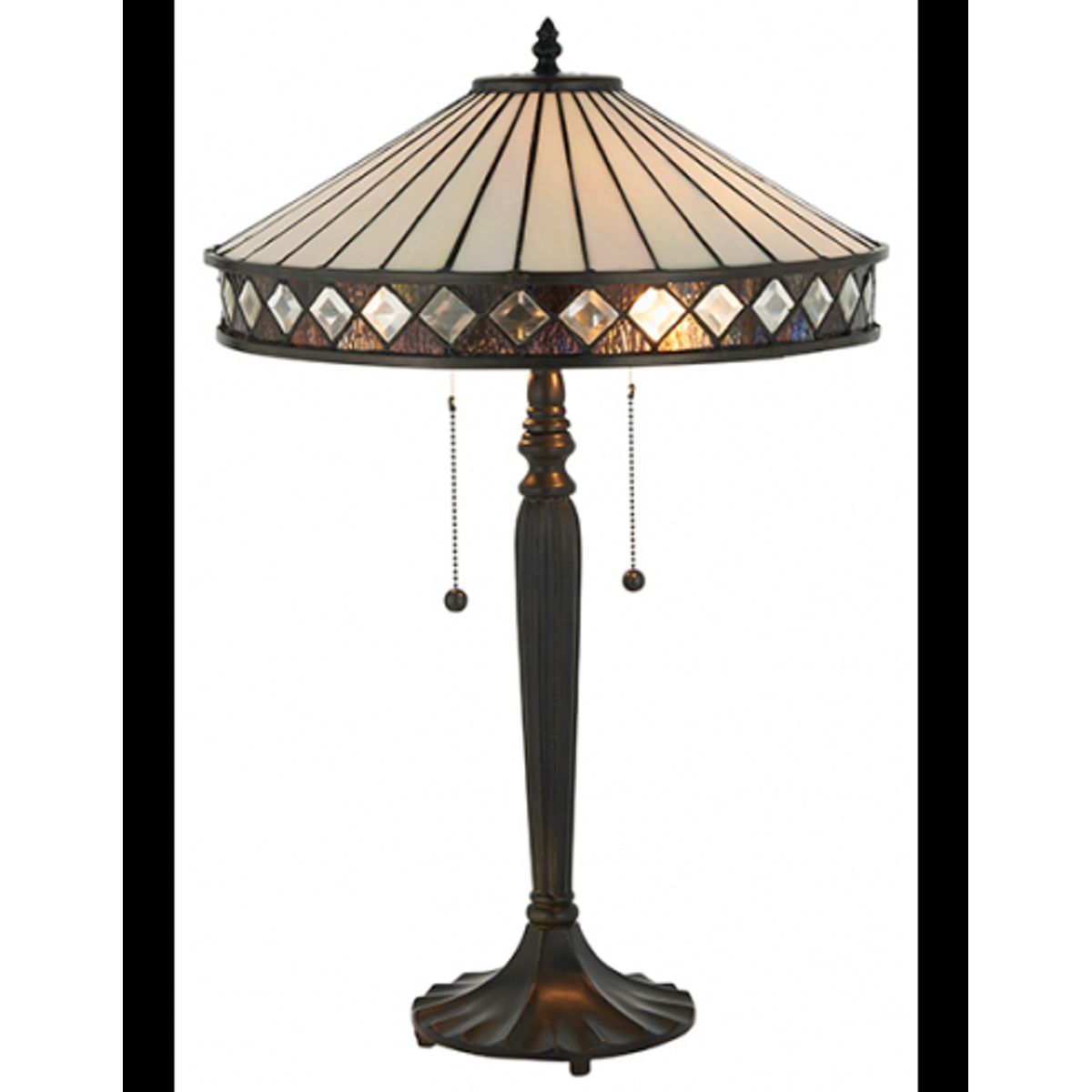 Tiffany Fargo Bordlampe i polyresin og glas H63 cm 2 x E27 - Antik bronze/Multi