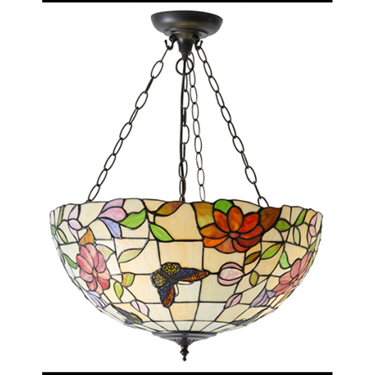 Tiffany Butterfly Loftlampe i stål og glas Ø50 cm 3 x E27 - Antik bronze/Multi