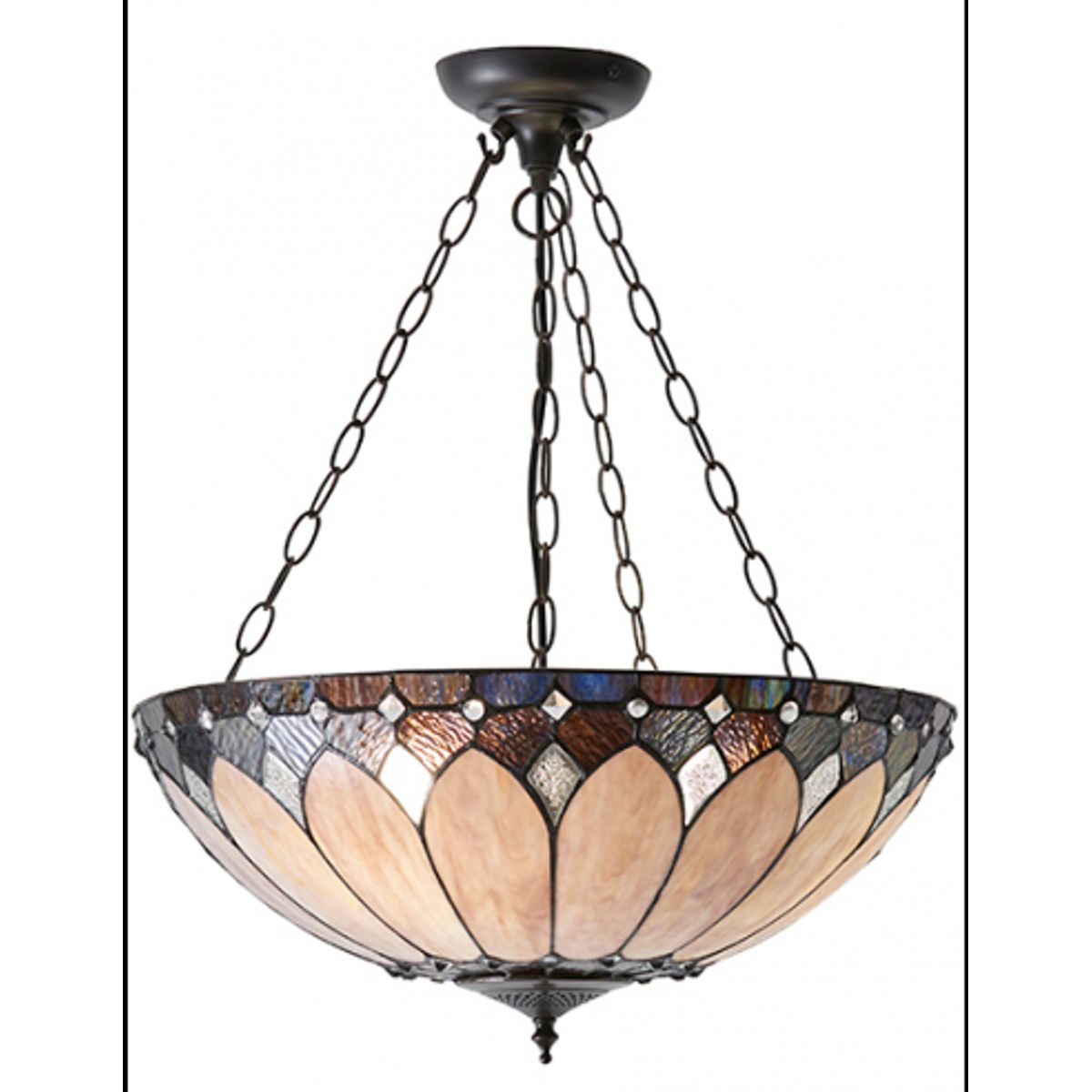 Tiffany Brooklyn Loftlampe i stål og glas Ø50 cm 3 x E27 - Antik bronze/Multi