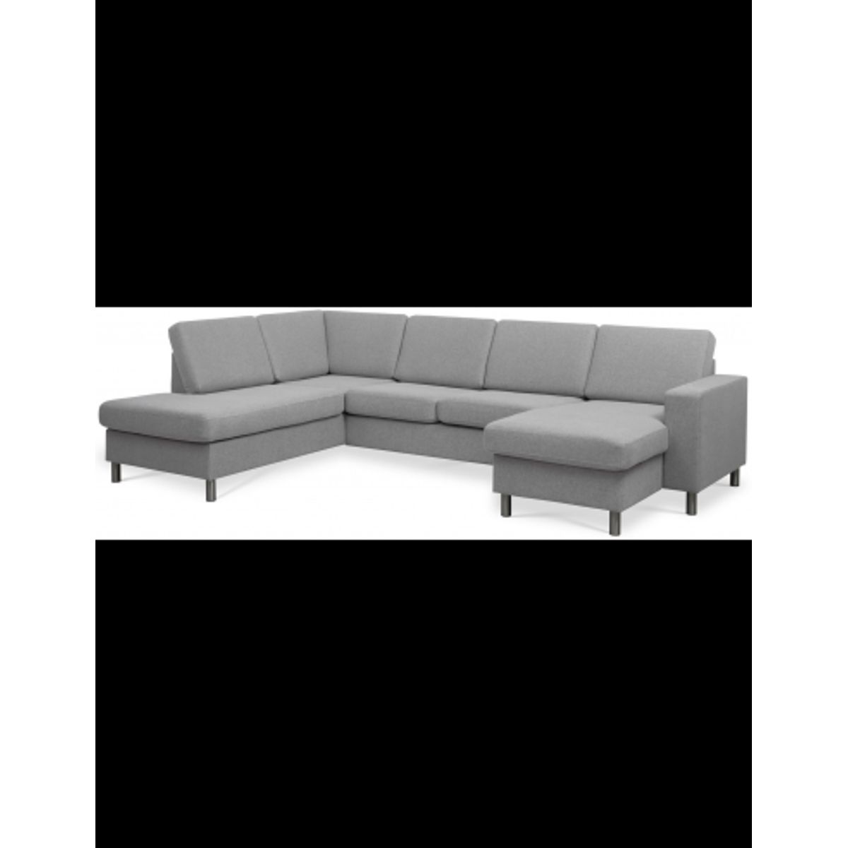 Panset U-sofa i polyester B295 x D197 cm - Børstet alugrå/Grå