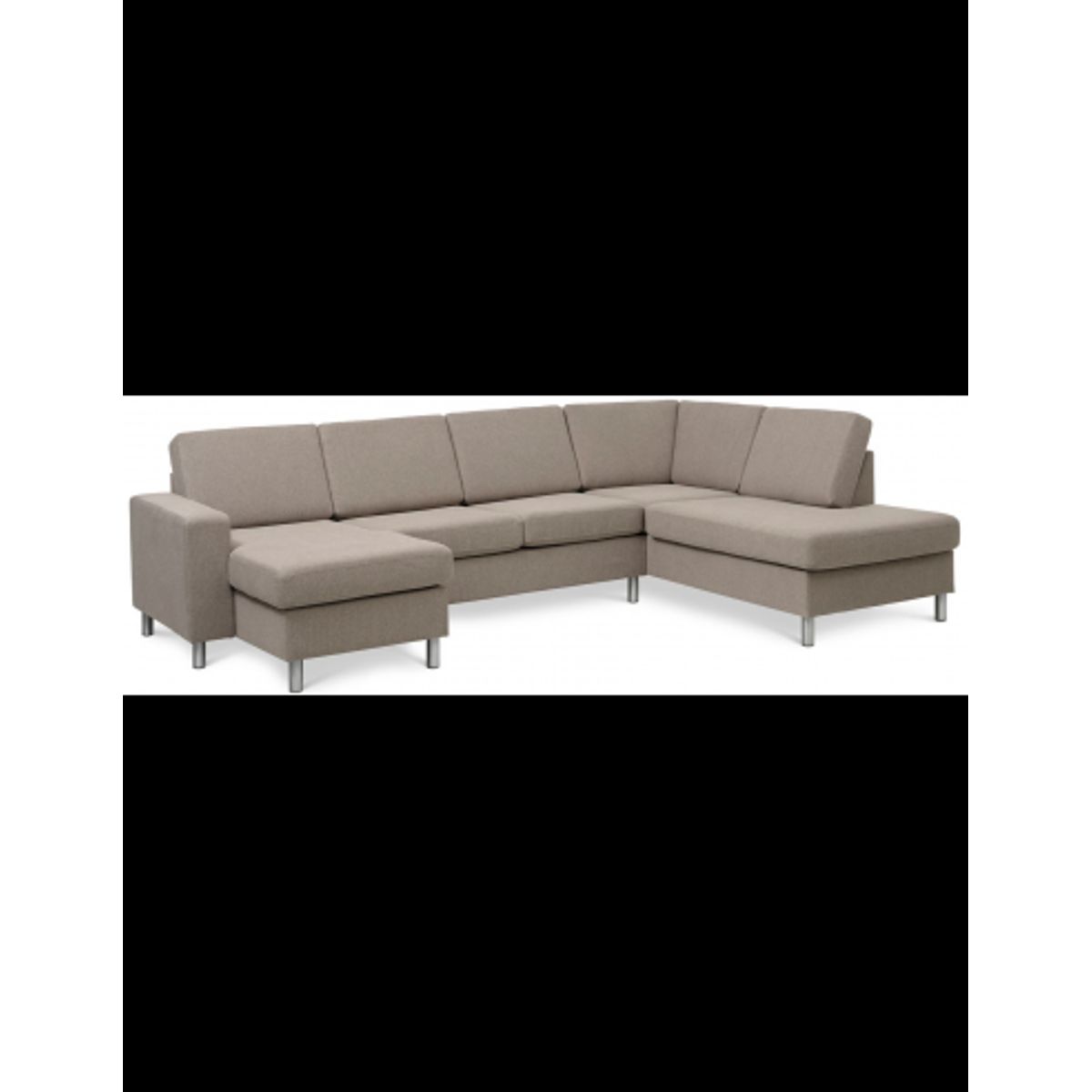 Panset U-sofa i polyester B295 x D197 cm - Børstet alugrå/Lysebrun