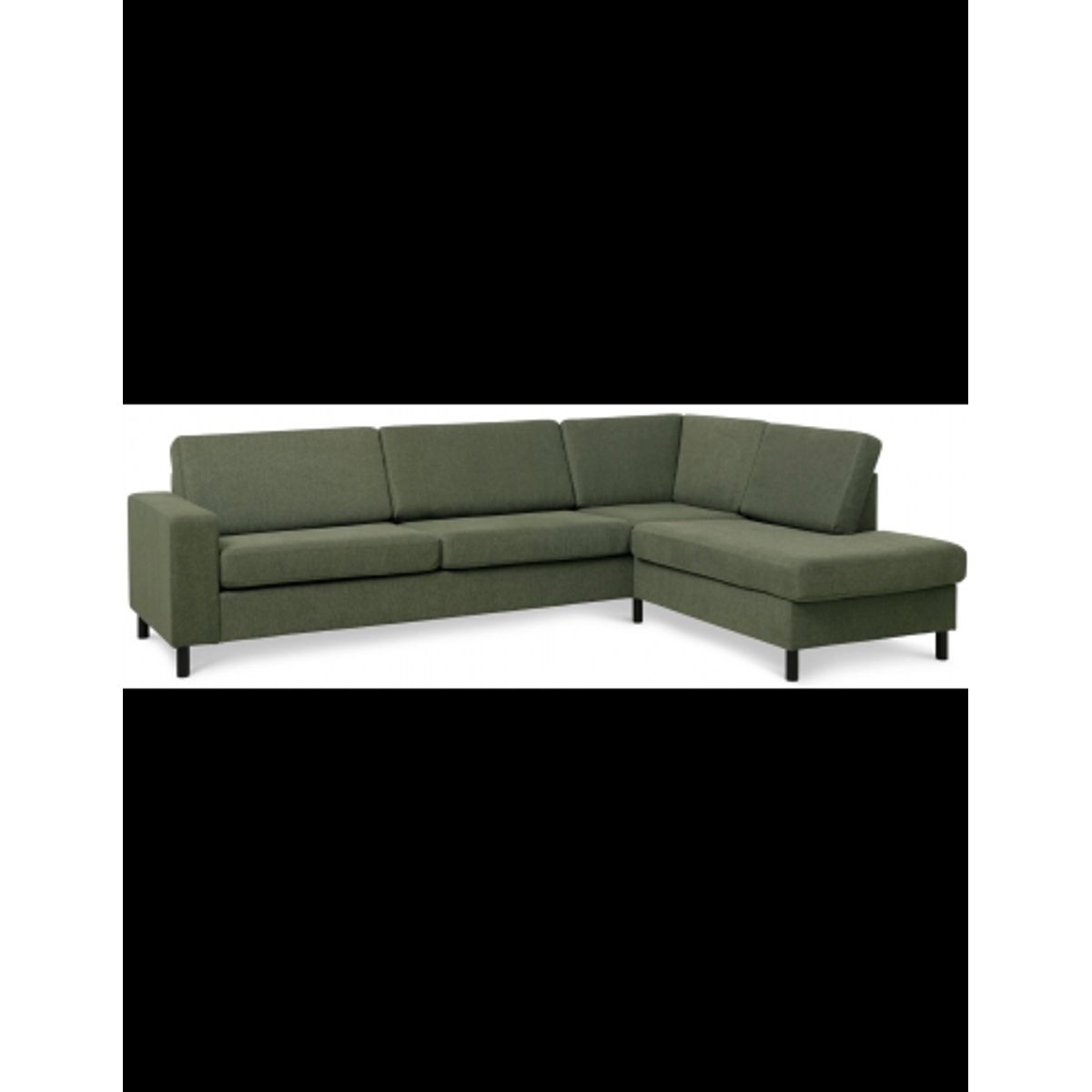 Panset højrevendt chaiselongsofa i polyester B279 x D197 cm - Sort/Mosgrøn