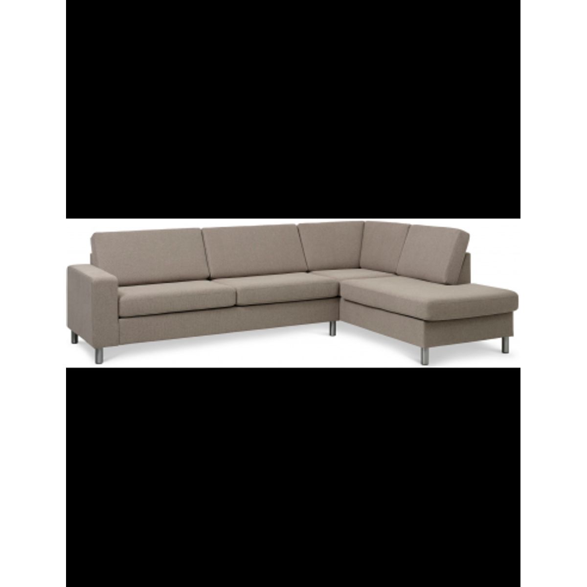 Panset højrevendt chaiselongsofa i polyester B279 x D197 cm - Børstet alugrå/Lysebrun