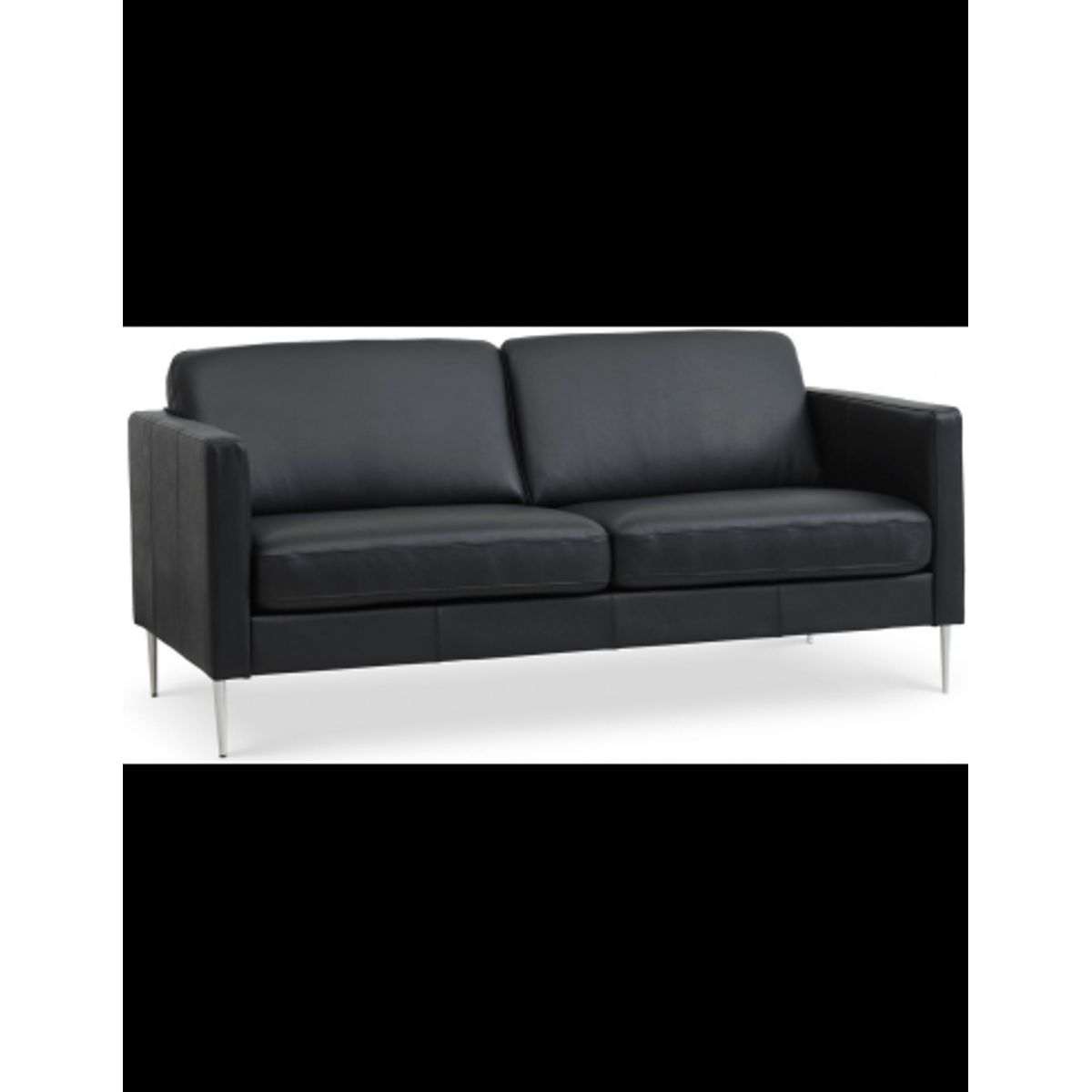 Askset 2-personers sofa i semi-anilin læder B180 x D86 cm - Børstet alugrå/Sort