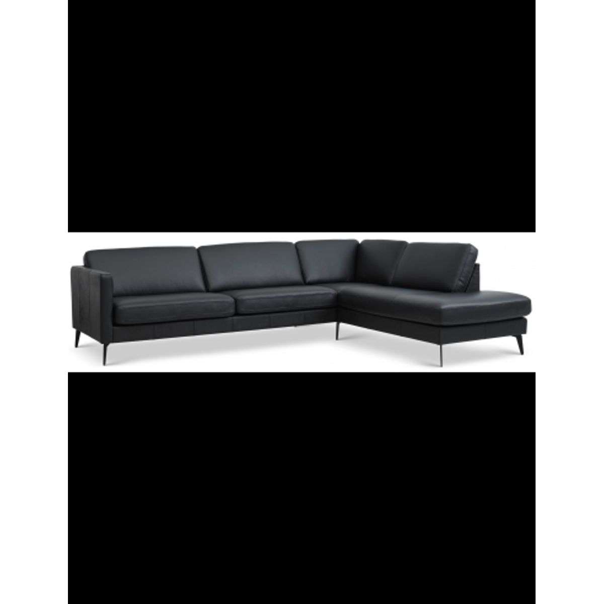 Askset højrevendt chaiselongsofa i semi-anilin læder B291 x D219 cm - Sort/Sort