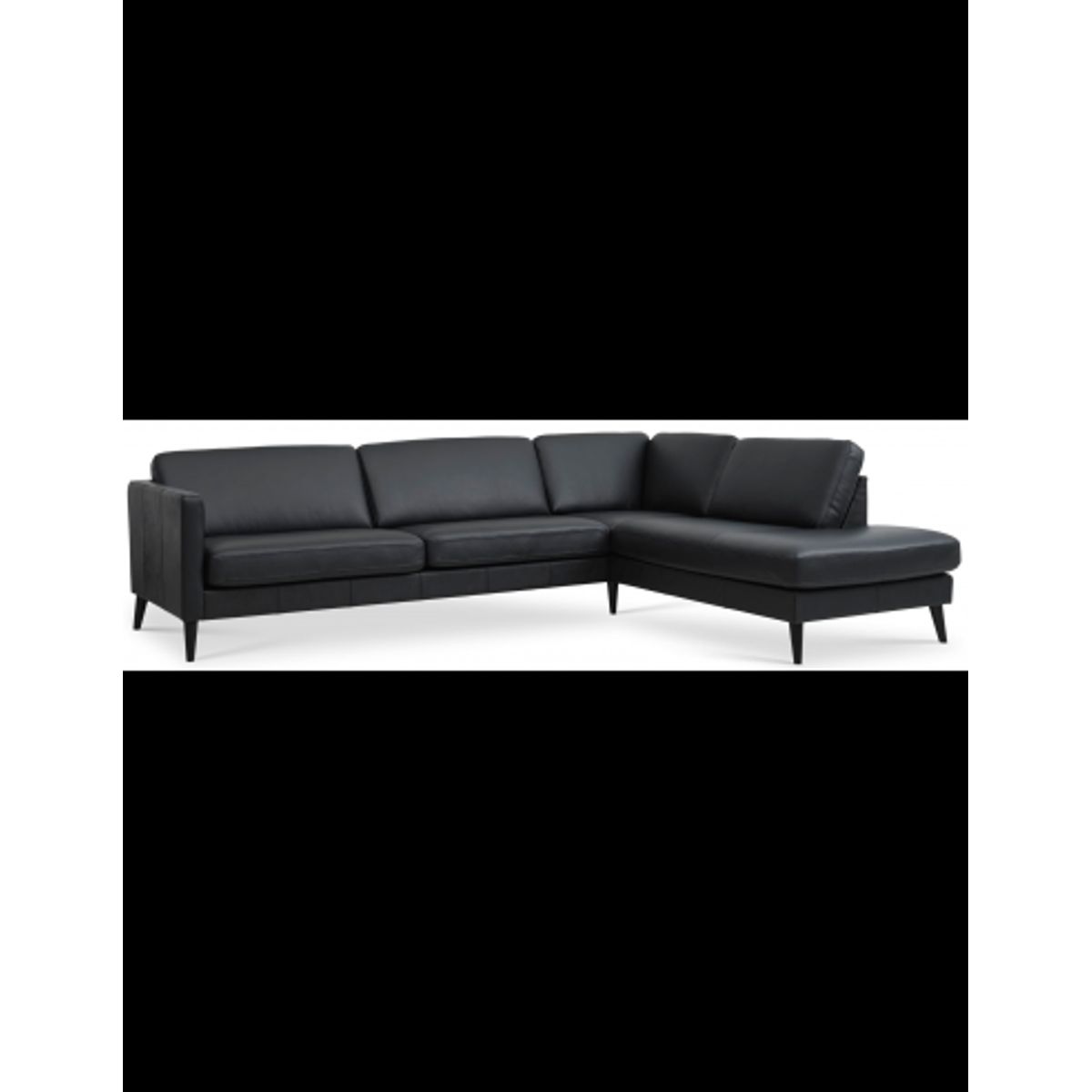 Askset højrevendt chaiselongsofa i semi-anilin læder B291 x D219 cm - Sort/Sort