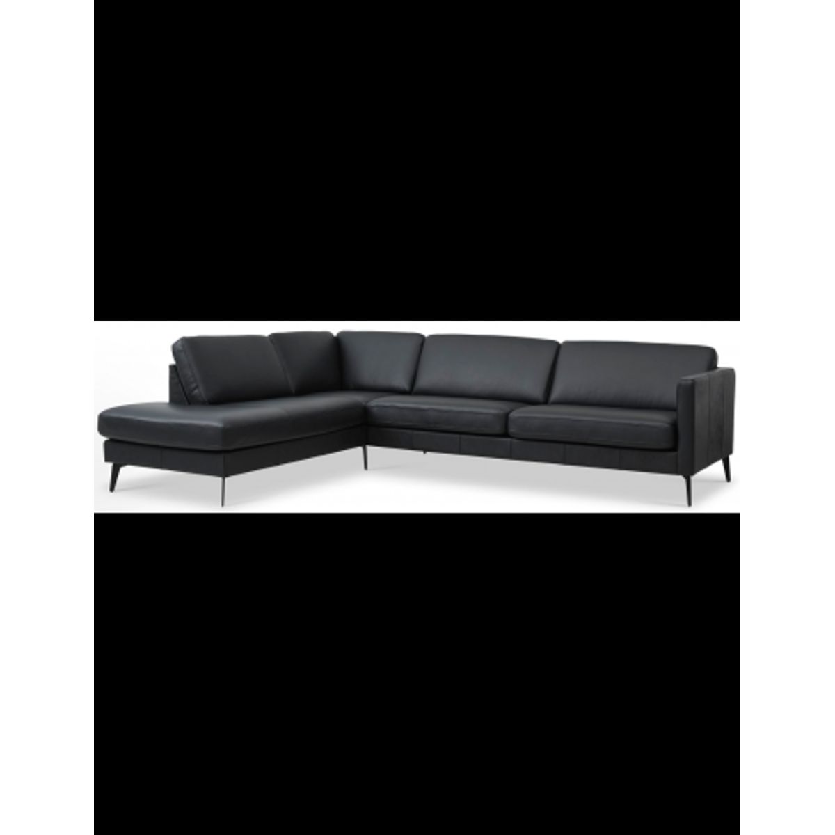 Askset venstrevendt chaiselongsofa i semi-anilin læder B291 x D219 cm - Sort/Sort