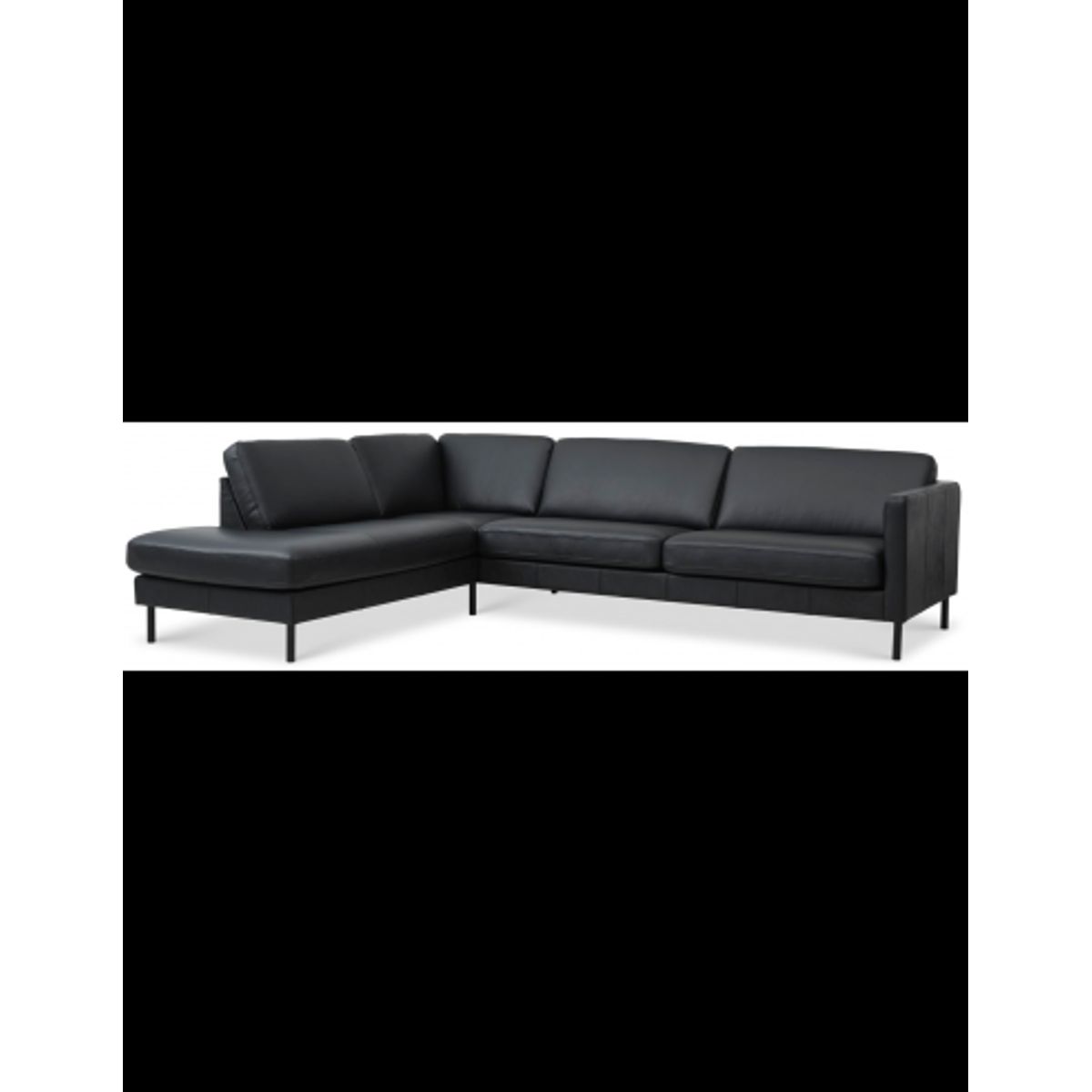 Askset venstrevendt chaiselongsofa i semi-anilin læder B291 x D219 cm - Sort/Sort