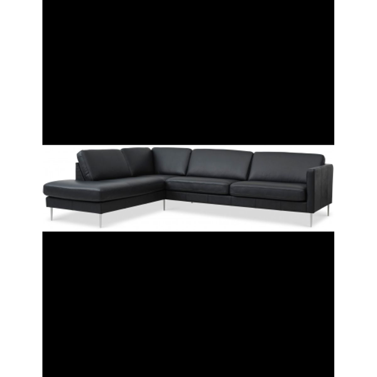 Askset venstrevendt chaiselongsofa i semi-anilin læder B291 x D219 cm - Børstet alugrå/Sort