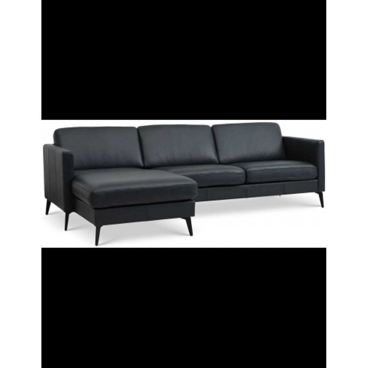 Askset chaiselongsofa i semi-anilin læder B260 x D145 cm - Sort/Sort