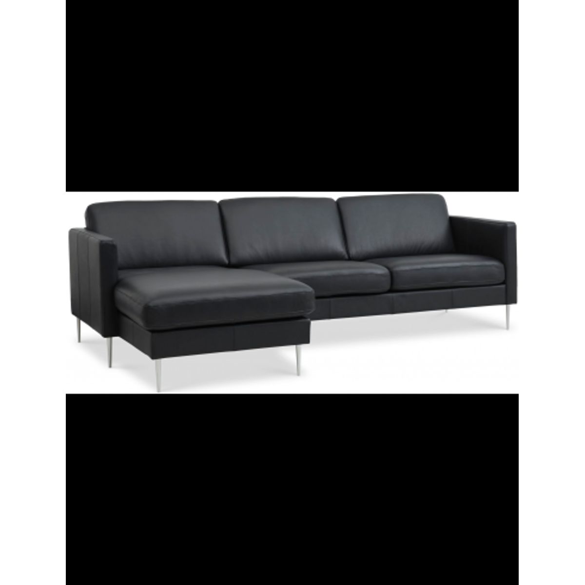 Askset chaiselongsofa i semi-anilin læder B260 x D145 cm - Børstet alugrå/Sort