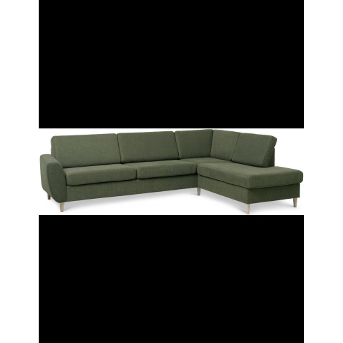 Wendy højrevendt chaiselongsofa i polyester B279 x D197 cm - Natur/Mosgrøn