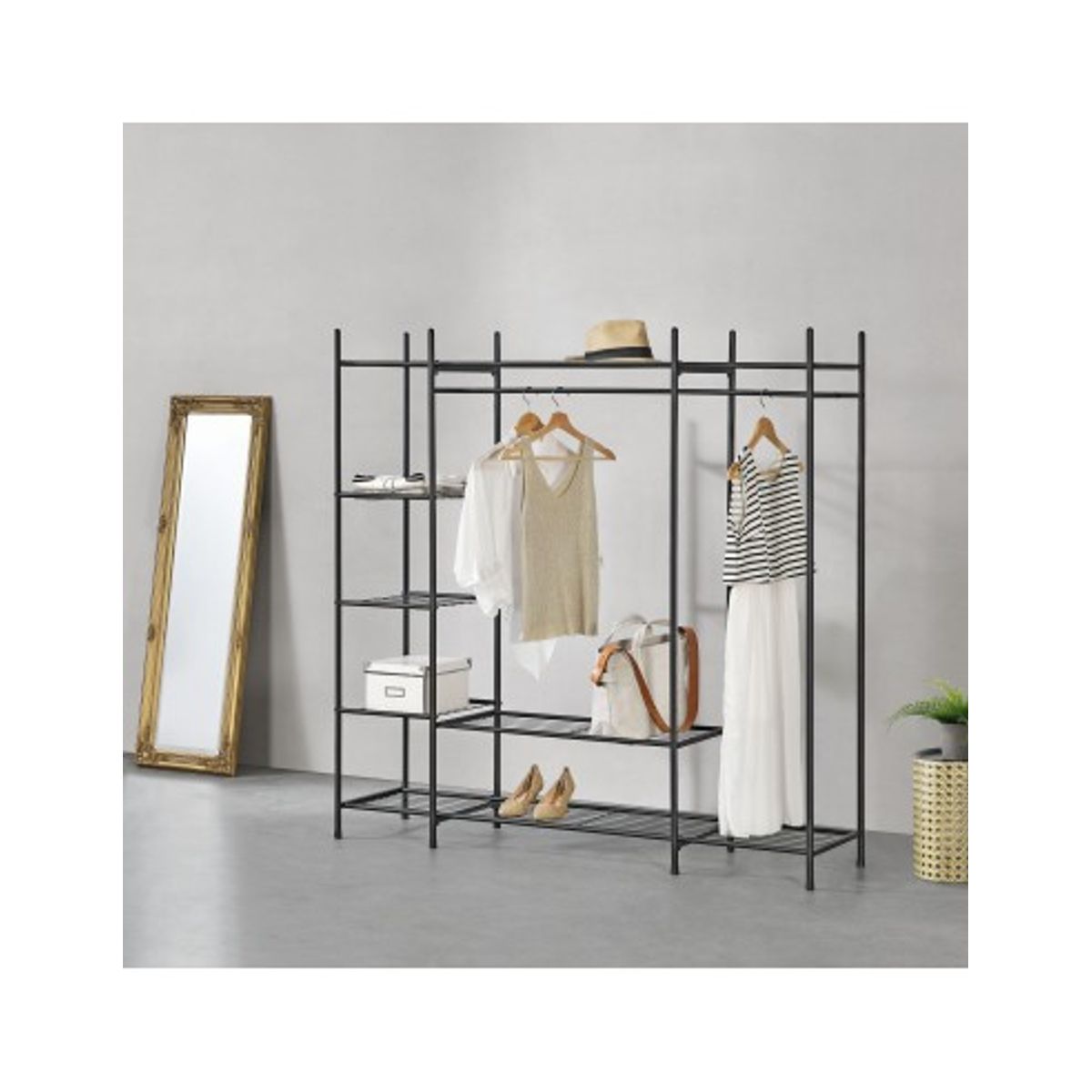 Garderobe stativ i metal 150 x 150 x 40 cm - Mat sort