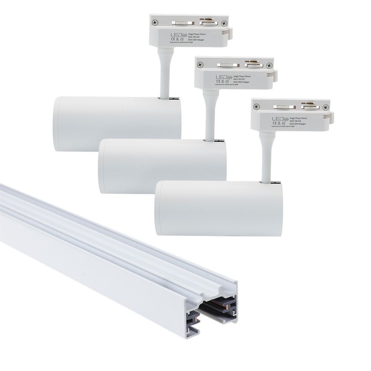 LEDlife SLIM 1,5 meter skinne til skinnespots - Hvid, inklusiv 3 stk. hvide SLIM skinnespot, komplet sæt - Farve : Hvid