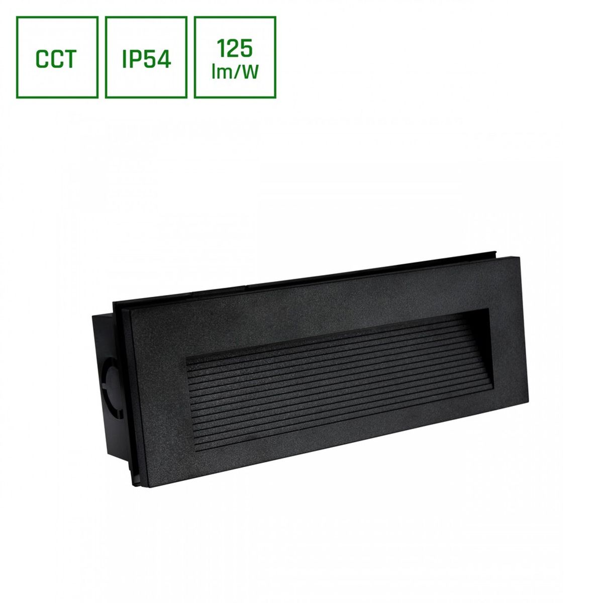 Encanta Asymmetrisk 6W - CCT 230V, IP54, 230x84x52mm, Sort, Nedsænket, Facade Lampe - Dæmpbar : Ikke dæmpbar, Kulør : CCT (Varm til Kold Hvid)