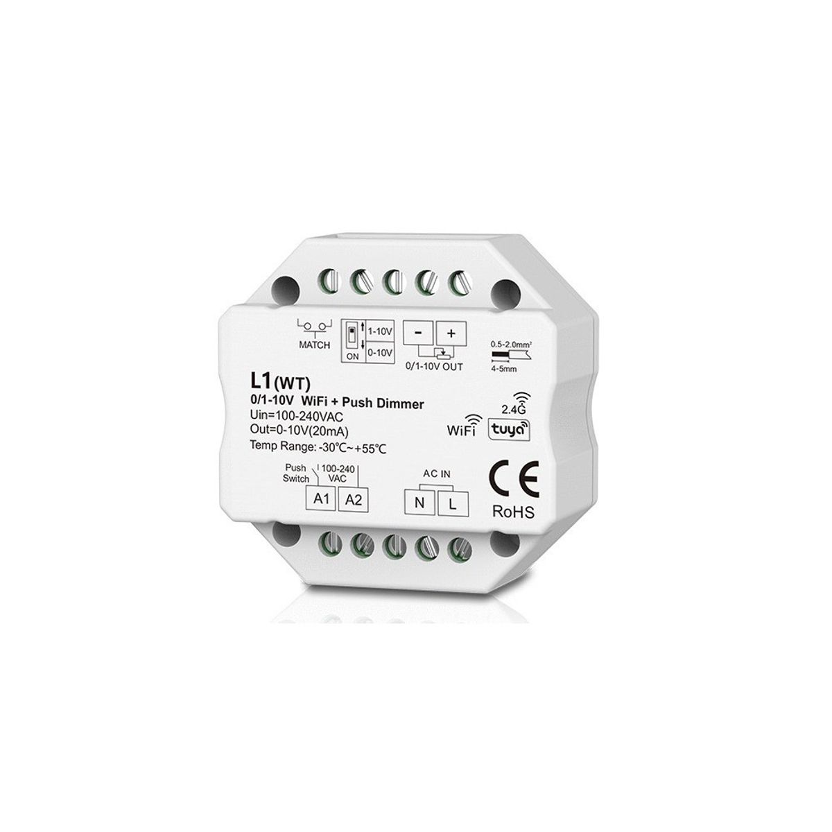 LEDlife rWave 1-10V Wifi indbygningsdæmper - Tuya/Smart Life, RF, push-dim, LED dæmper, til indbygning