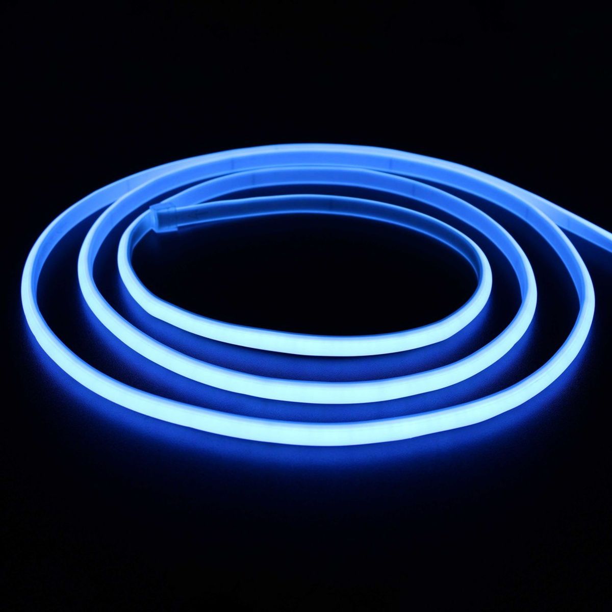 5 m. vandtæt Lyseblå Neon COB strip - 230V, IP67, 288 LED, 11,5W/m, kan klippes for hver 10cm