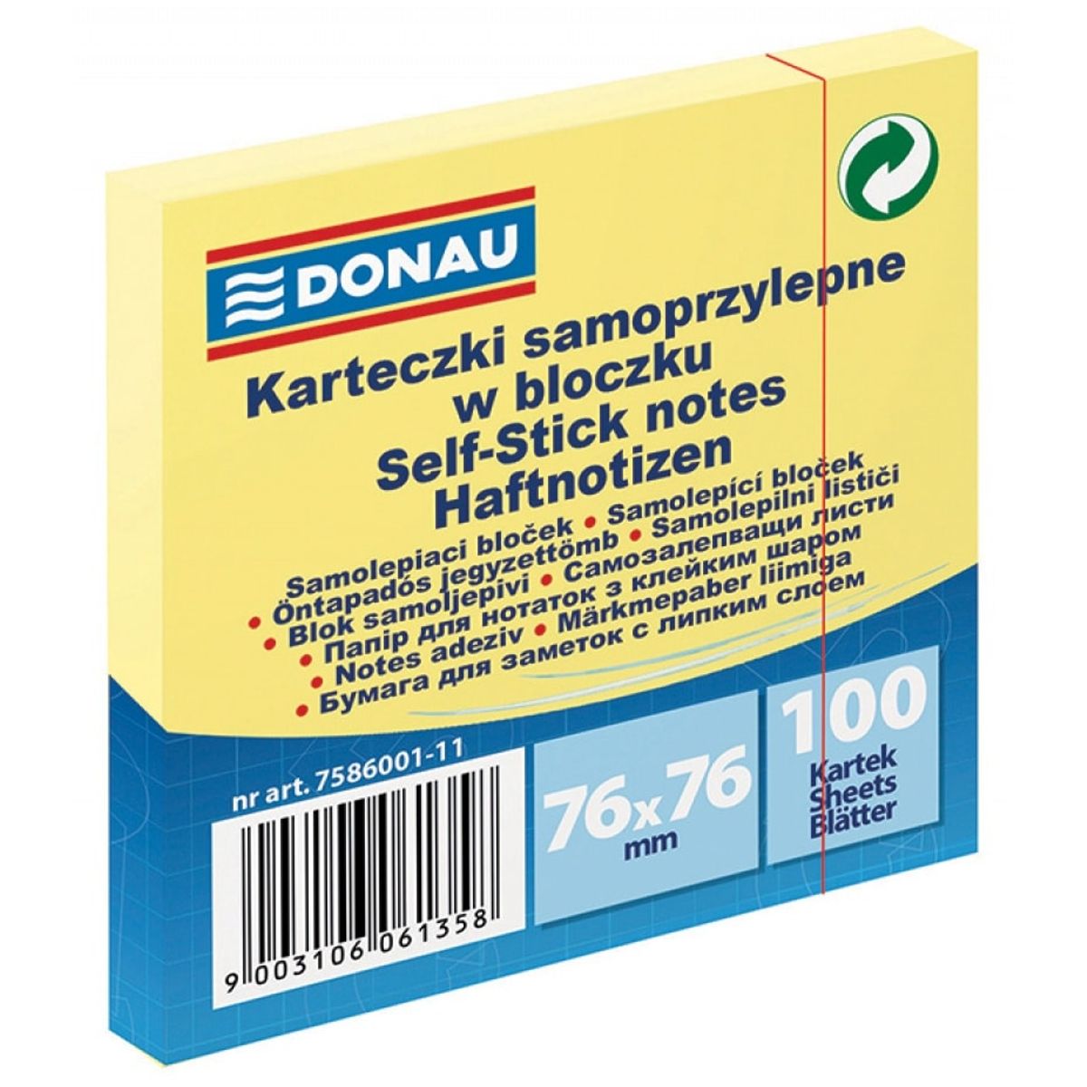 Selvklæbende blok, DONAU, 76x76mm, 1x100 ark, lys gul 12 stk.