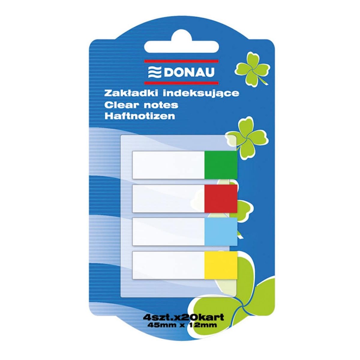 Indeksfaner DONAU, PP, 12x45mm, 4x20 faner, assorterede farver,.