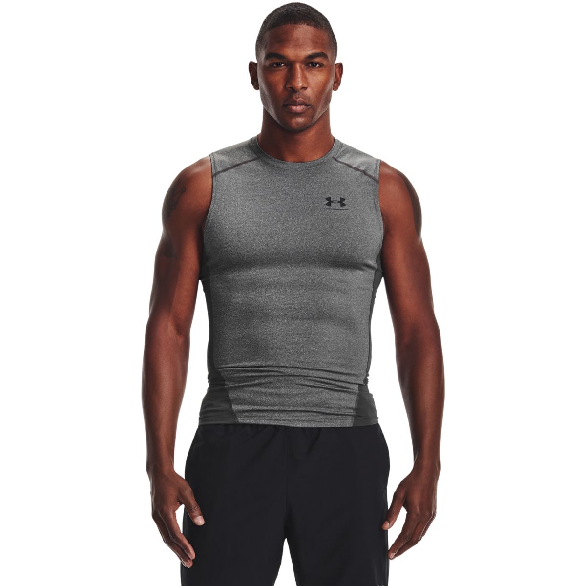 Mænds Under Armour - Compression Sleeveless T-shirt - Carbon Heather - Grey XXL