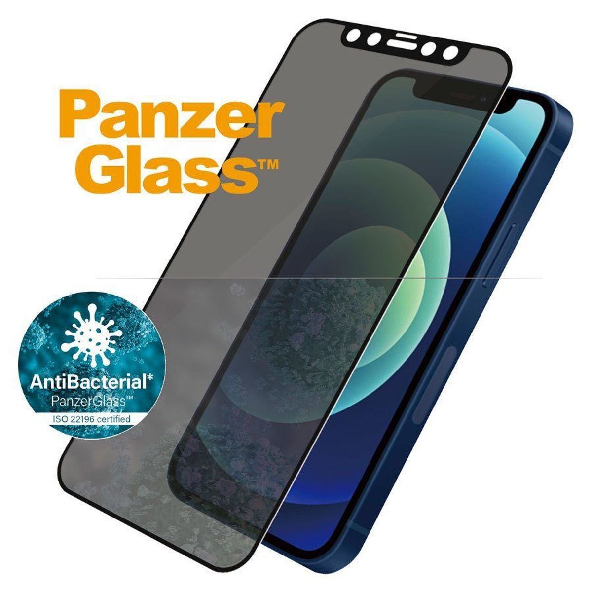 PanzerGlass iPhone 12 mini AntiBacterial Privacy Skærmbeskyttelse, Sort Kant