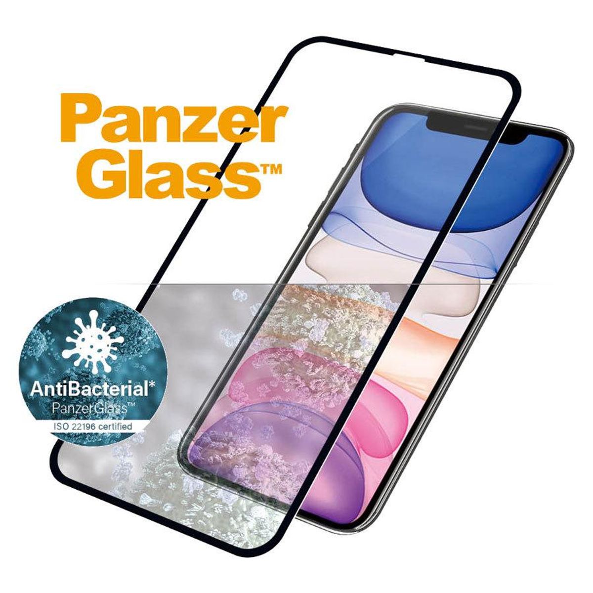 PanzerGlass iPhone XR/11 AntiBacterial Skærmbeskyttelse, Sort Kant