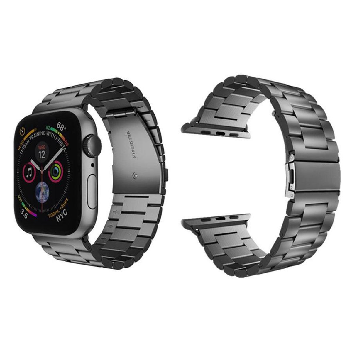 Lippa Apple Watch urlænke i rustfri stål 42/44/45/49, Sort