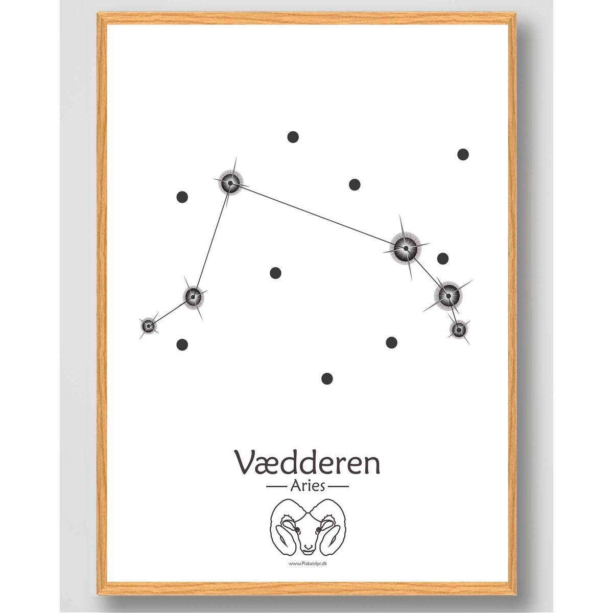 Stjernebillede vædderen (hvid) - plakat (Størrelse: M - 30x40cm)