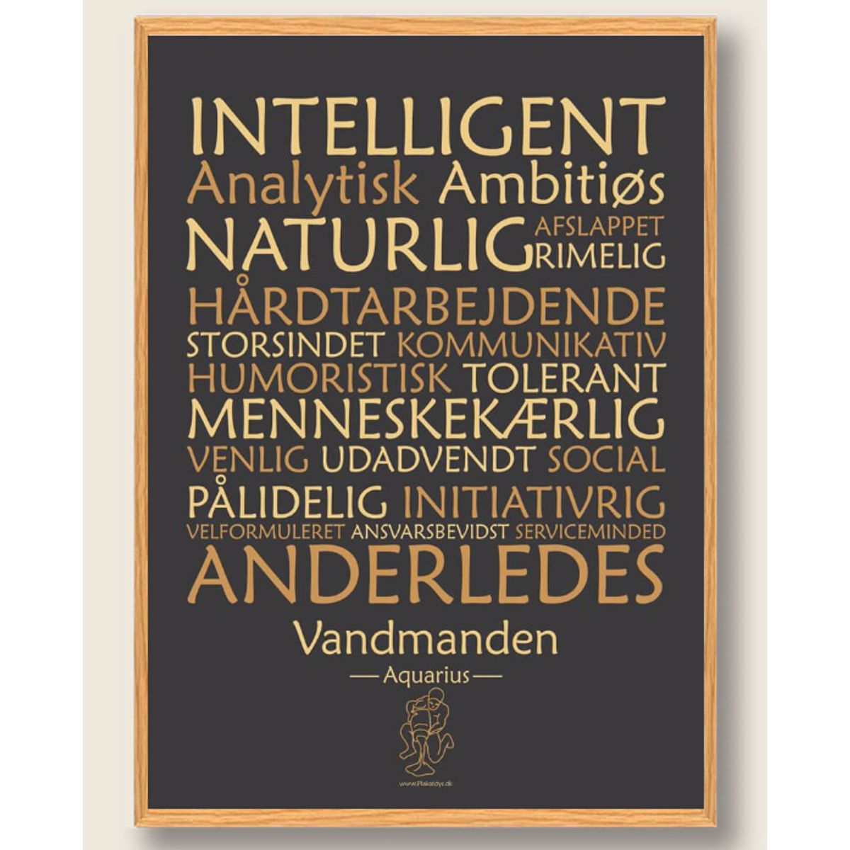 Stjernetegn vandmanden (sort) - plakat (Størrelse: M - 30x40cm)