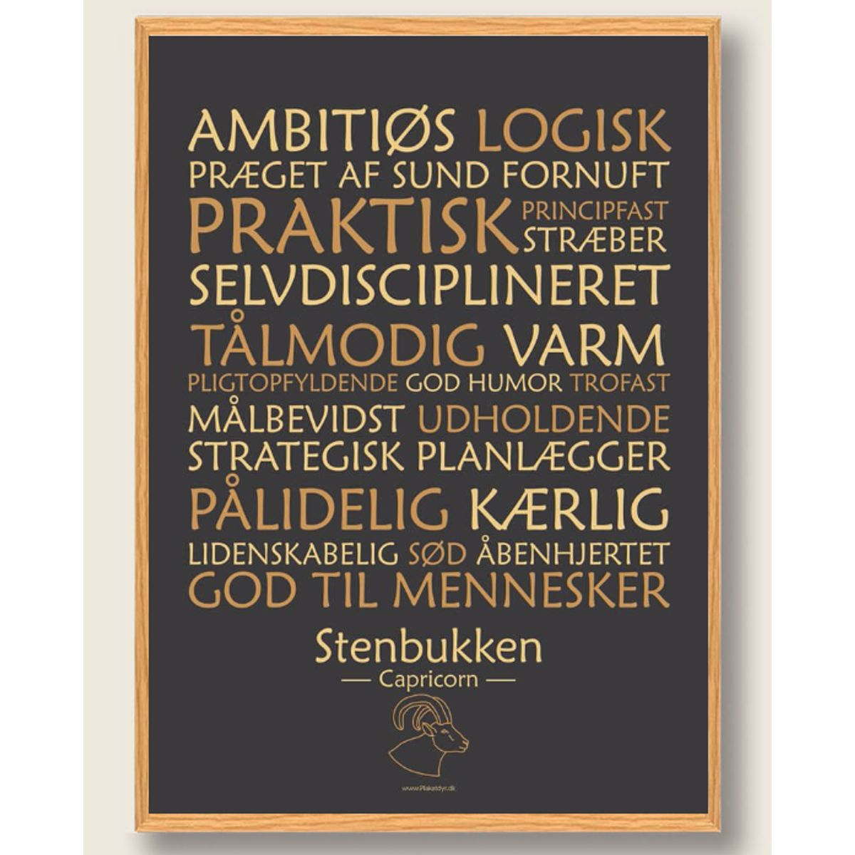 Stjernetegn stenbukken (sort) - plakat (Størrelse: L - 50x70cm (B2))