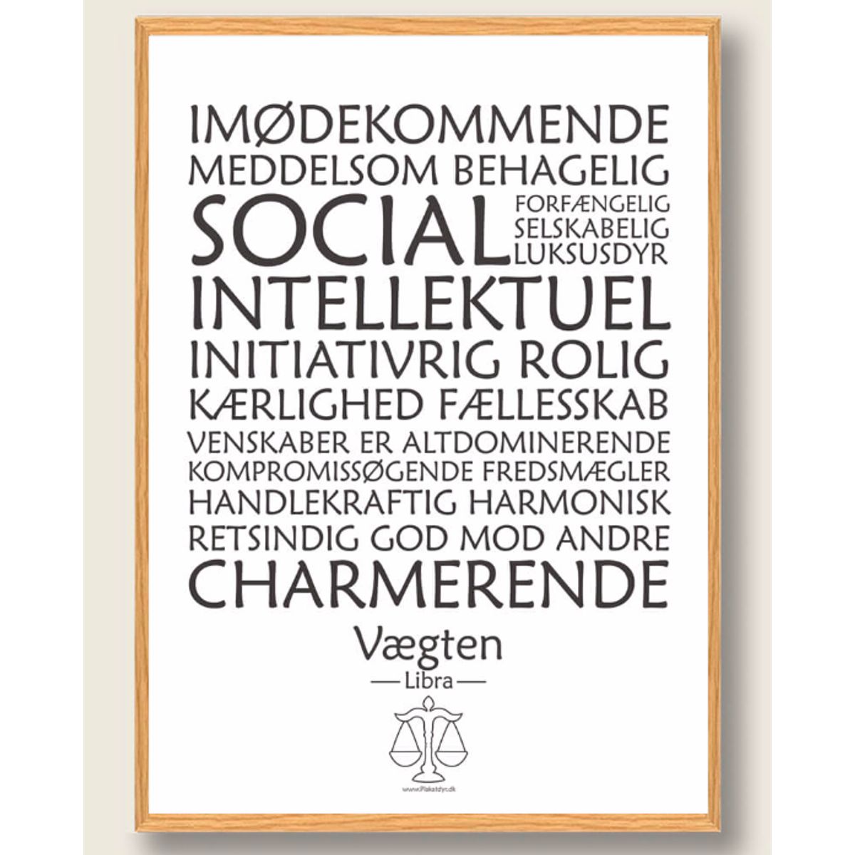 Stjernetegn vægten (hvid) - plakat (Størrelse: M - 30x40cm)