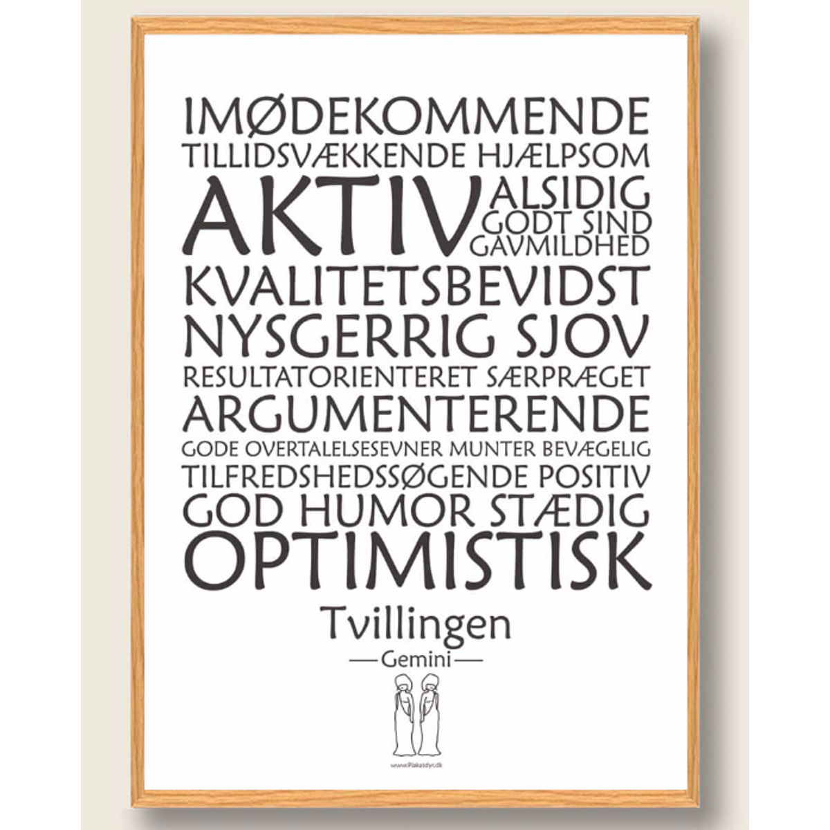 Stjernetegn tvillingen (hvid) - plakat (Størrelse: M - 30x40cm)