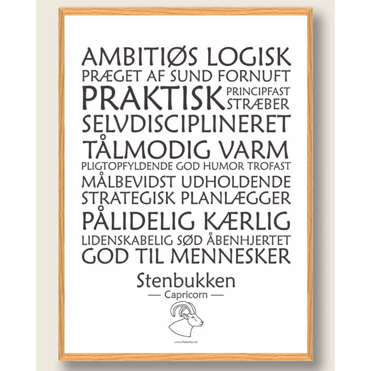 Stjernetegn stenbukken (hvid) - plakat (Størrelse: S - 21x29,7cm (A4))