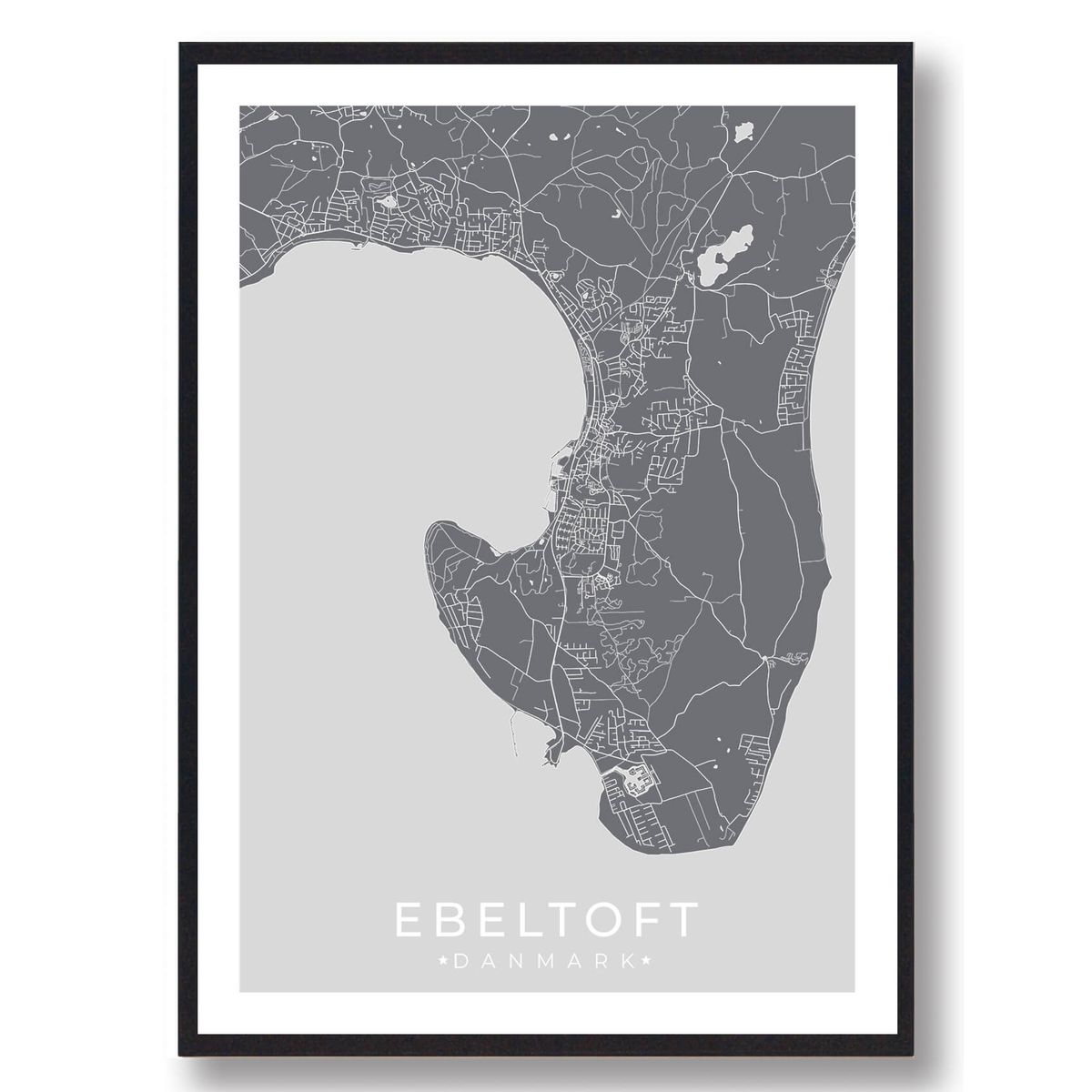 Ebeltoft by plakat - grå (Størrelse: L - 50x70cm (B2))