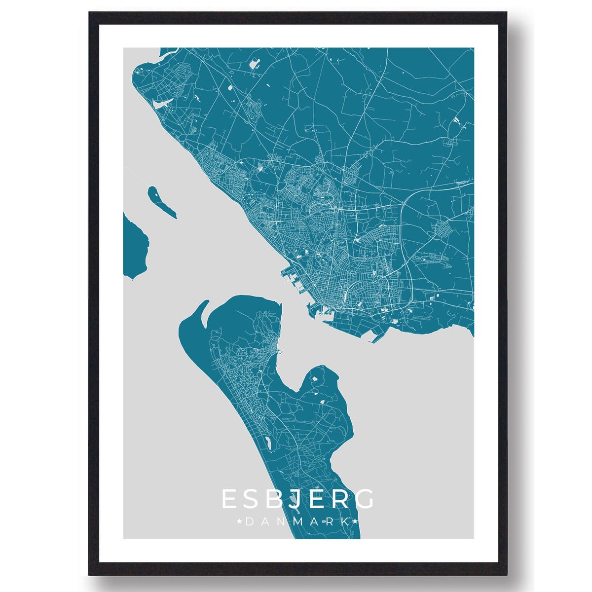 Esbjerg by plakat - blå (Størrelse: L - 50x70cm (B2))