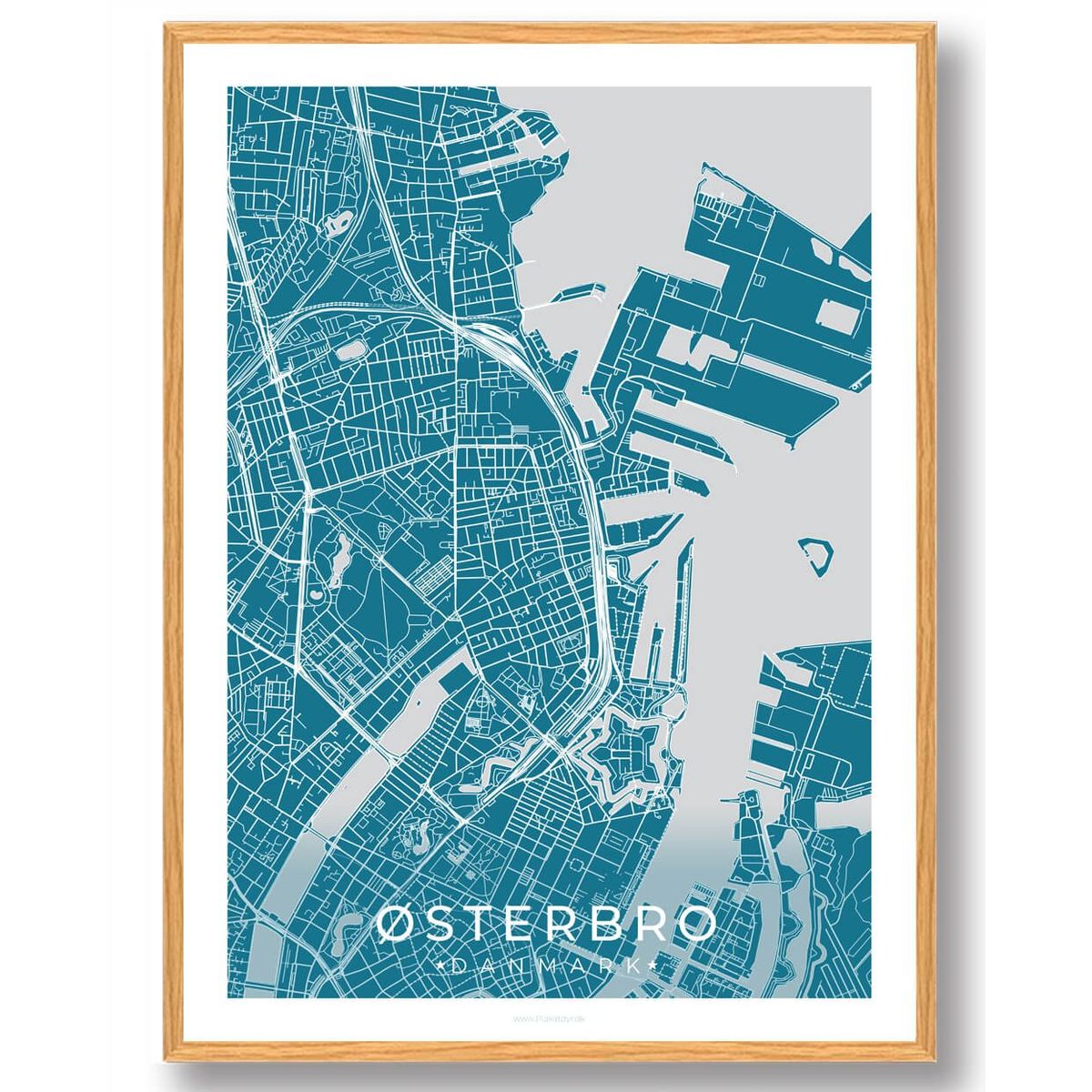 Østerbro by plakat - blå (Størrelse: L - 50x70cm (B2))