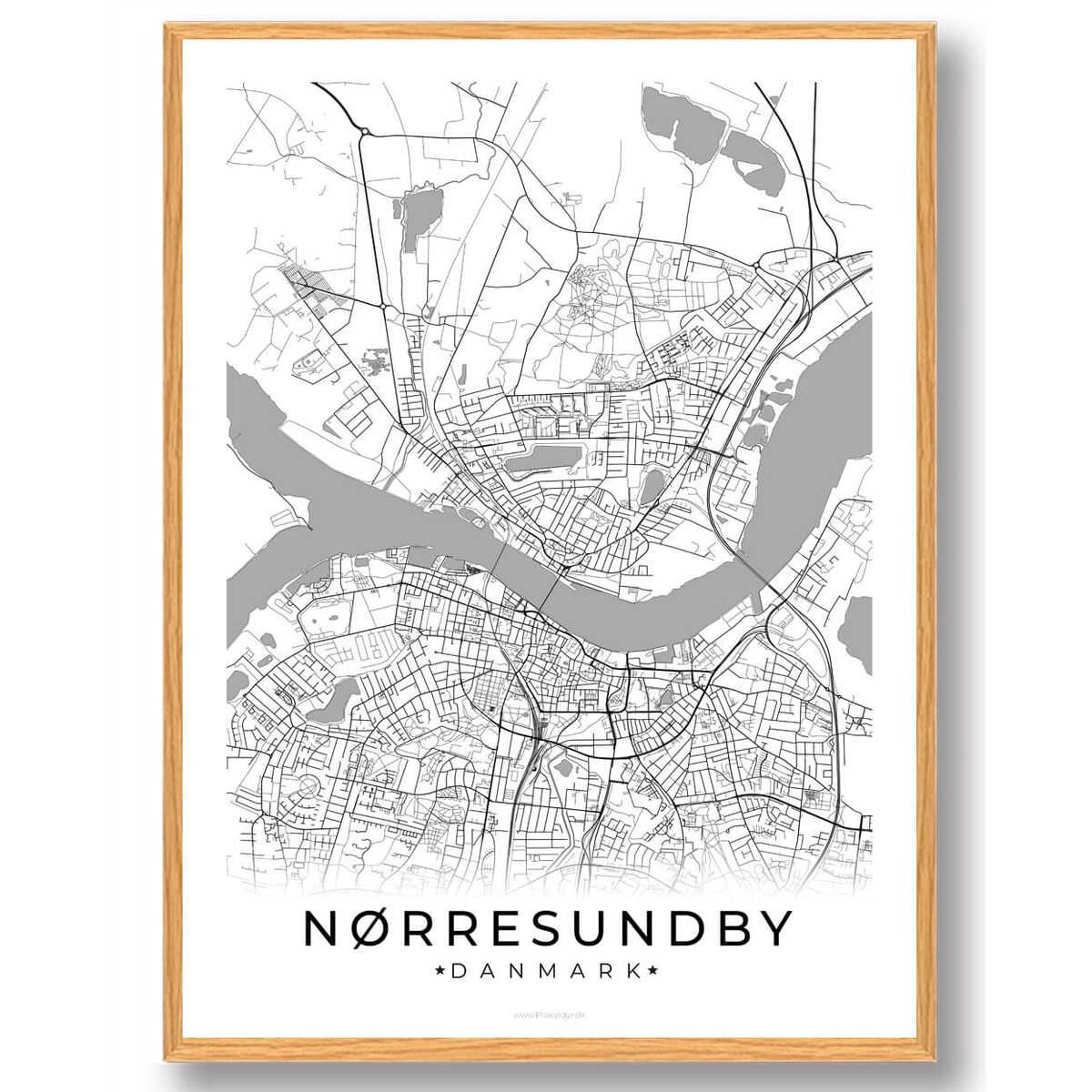 Nørresundby by plakat - hvid (Størrelse: L - 50x70cm (B2))