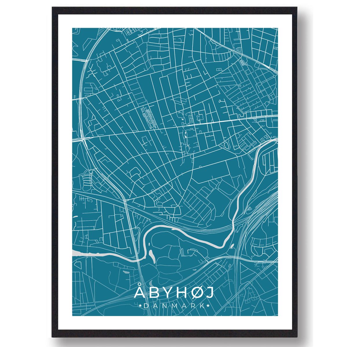 Åbyhøj by plakat - blå (Størrelse: L - 50x70cm (B2))