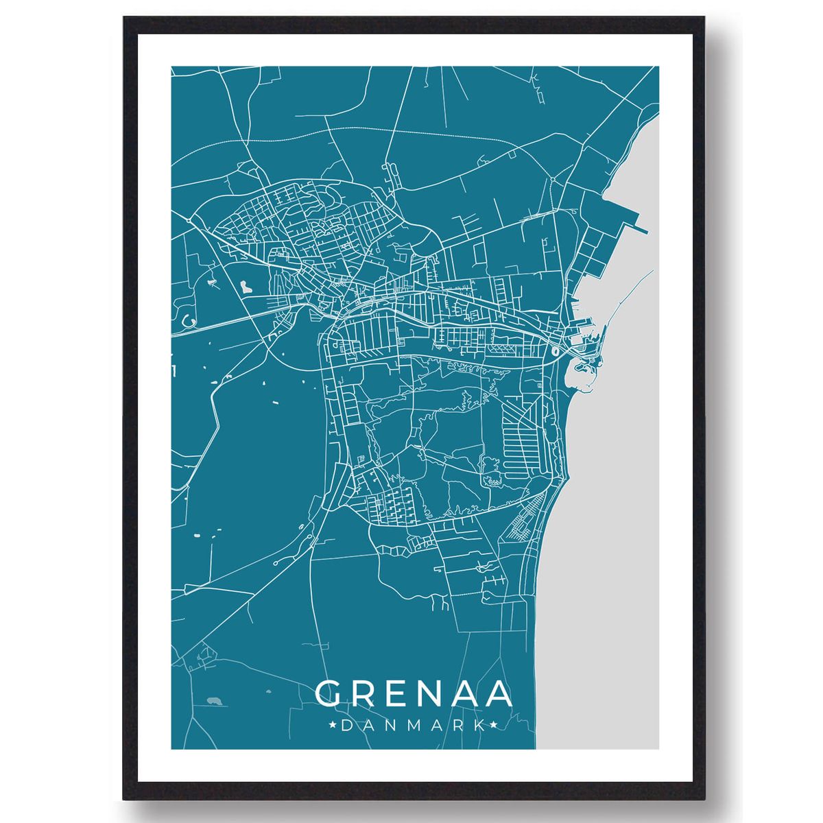 Grenaa by plakat - blå (Størrelse: L - 50x70cm (B2))