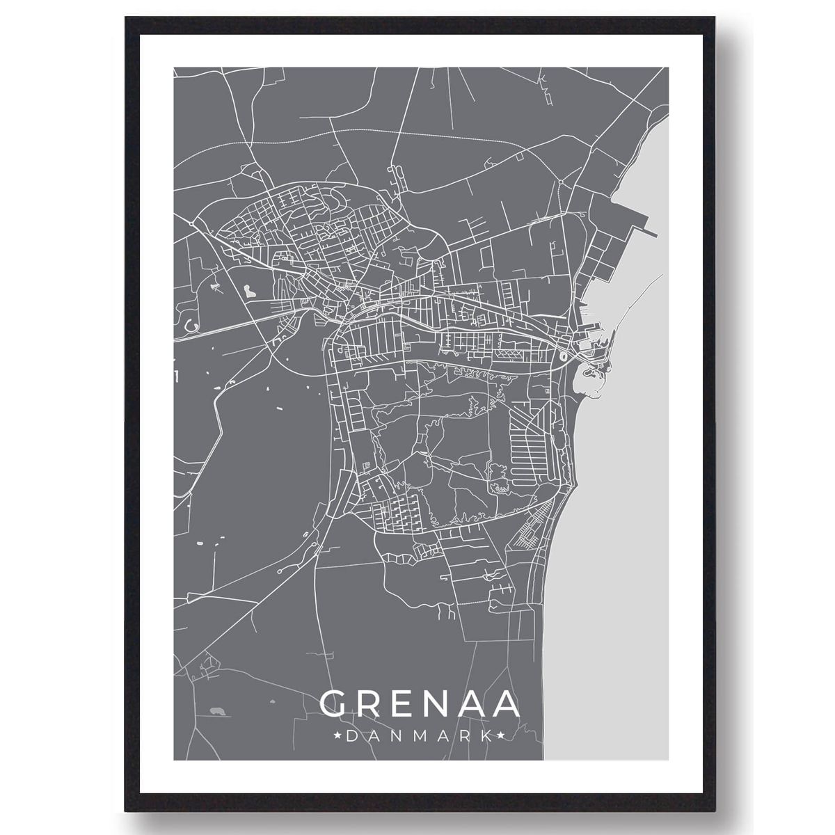 Grenaa by plakat - grå (Størrelse: L - 50x70cm (B2))