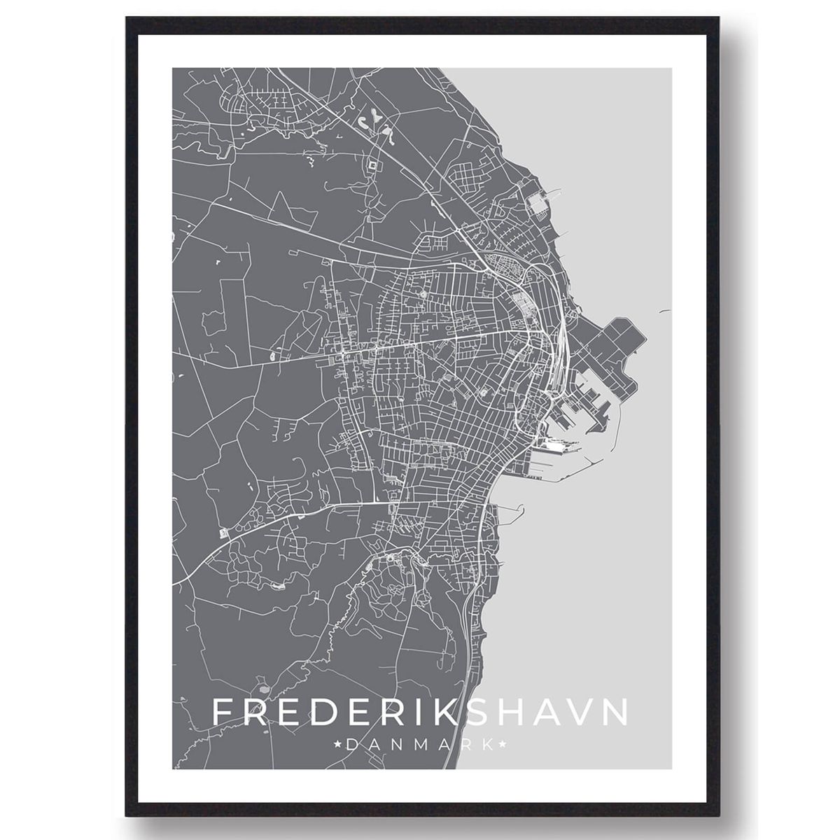 Frederikshavn by plakat - grå (Størrelse: L - 50x70cm (B2))